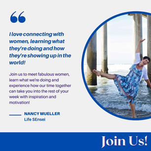 Picture Quote from Nancy about connecting with a picture of Nancy kicking her leg up in the water under a bridge wearing a blure floral dress and white cardigan