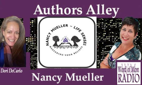 Authors Alley with a headshot of a lady with blonde hair and a headshot of Nancy
